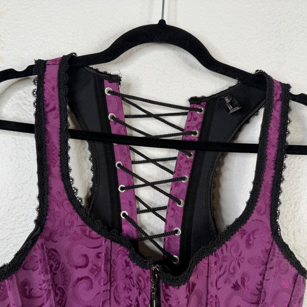 iCollection Corset Purple Sz 34 Jacquard Lace Up Gothic Renaissance  Steampunk - Picture 4 of 10